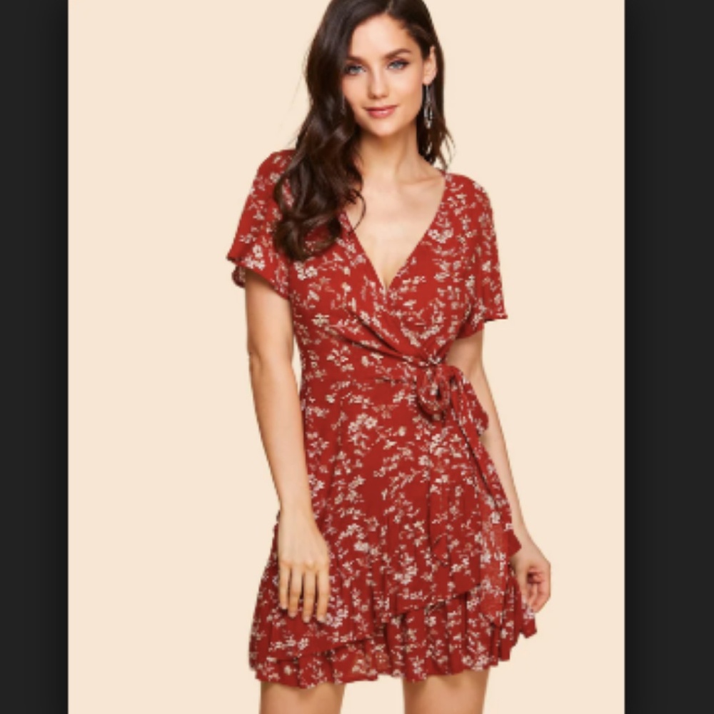 Surplice Wrap Tie Waist Calico Dress